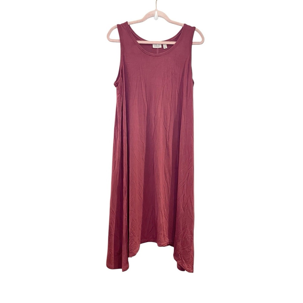 LOGO Lori Goldstein Solid Pink Dusty Rose Jersey Knit Midi Dress Sleeveless